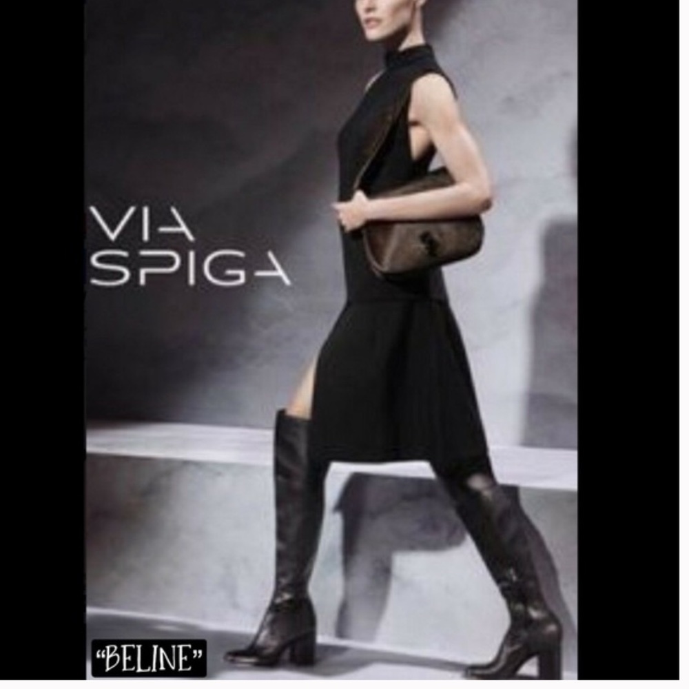 NEW Via Spiga Beline Black Pebbled Leather Over The Knee Boots Sz 5.5 NIB - Picture 4 of 16